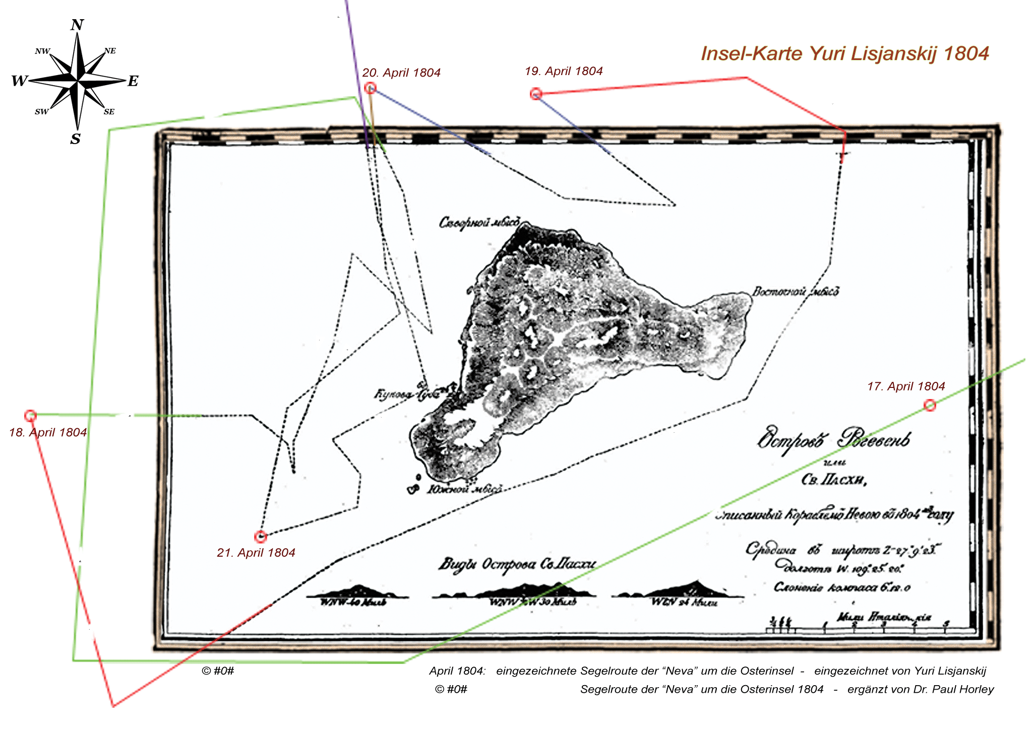 Karte von der Osterinsel aus dem Jahre 1804 von Yuri Lisjanskij