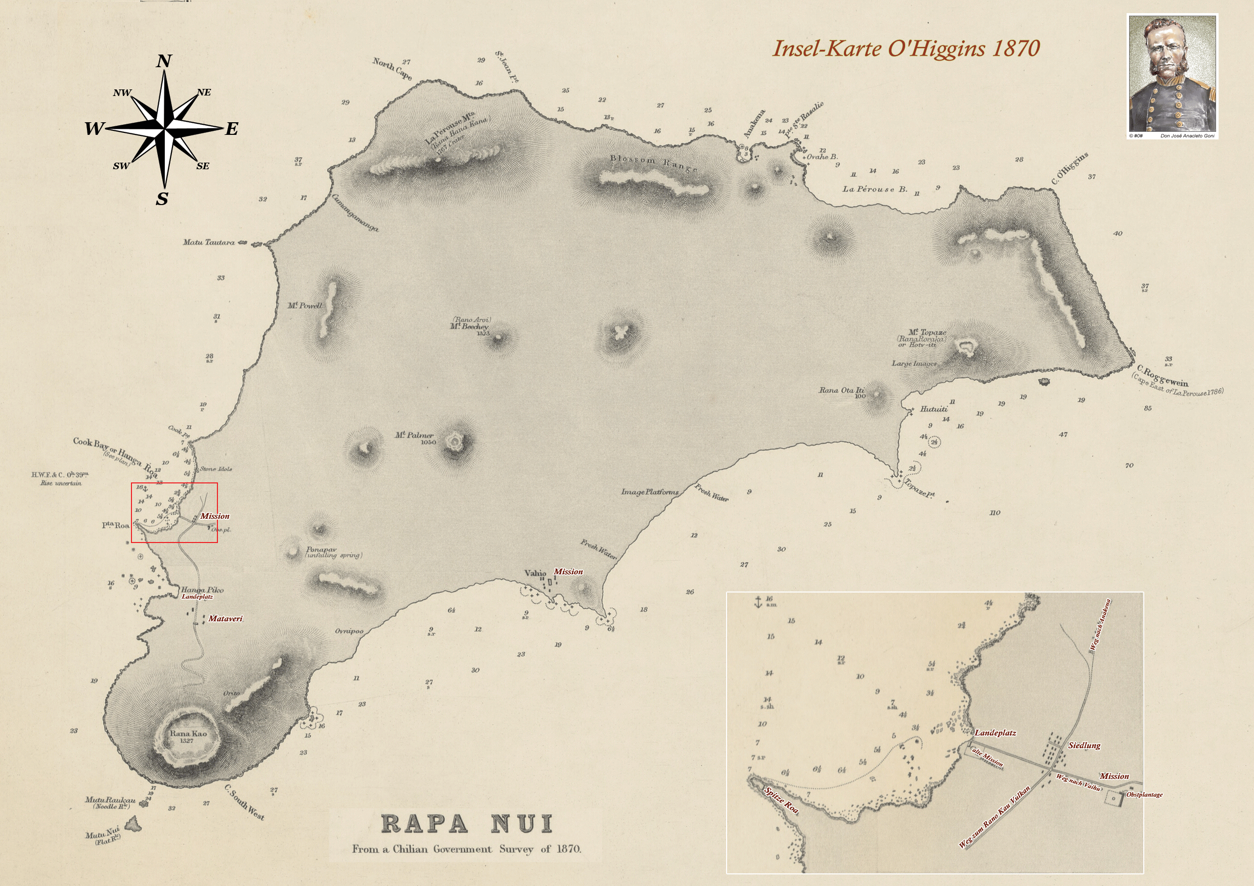 Karte von der Osterinsel aus dem Jahre 1870 von O'Higgins