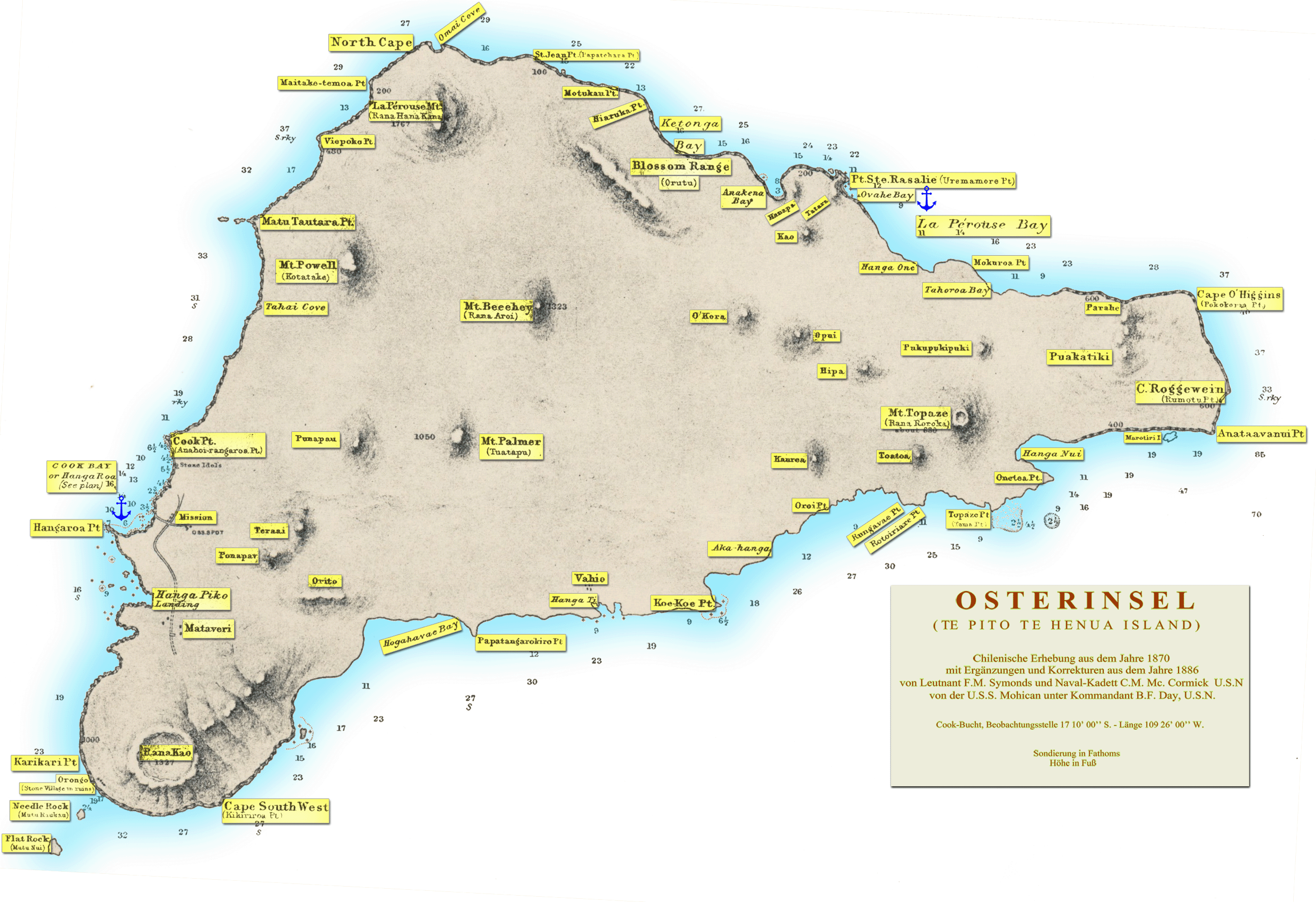 Karte von der Osterinsel aus dem Jahre 1904 von Alexander Agassiz