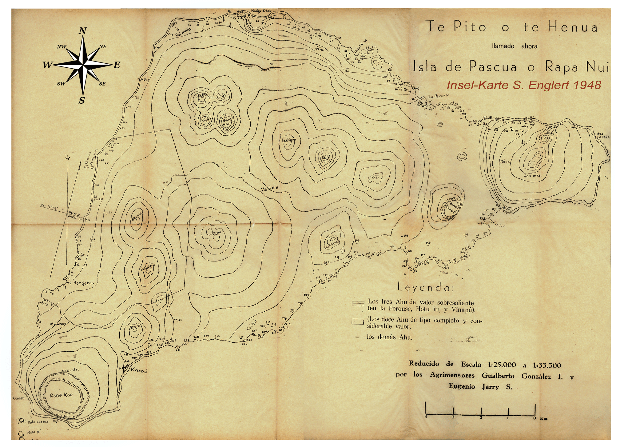 Karte von der Osterinsel aus dem Jahre 1948 von Sebastian Englert