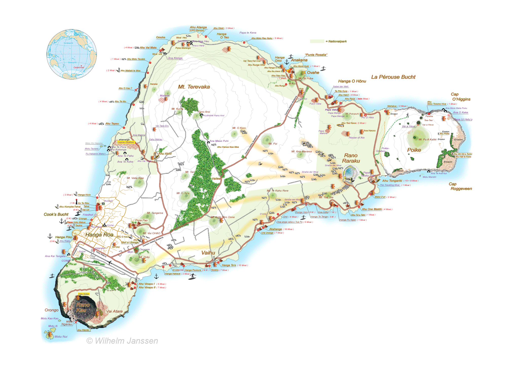Karte von der Osterinsel aus dem Jahre 2023 von Wilhelm Janssen