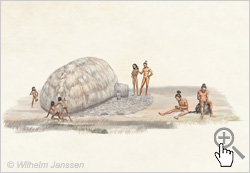 Bild 045a-04: Rapanui vor einer Paenga-Hütte