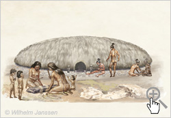 Bild 045a-05: Rapanui vor einer Paenga-Hütte