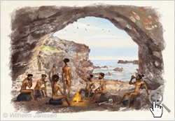 Bild 061: Krieger bei kannibalischen Handlungen in der Ana Kai Tangata-Höhle