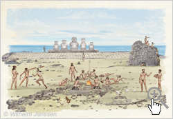 Bild 138-01: Krieger versammeln sich an der Ahu-Anlage Motu Rau Nuku