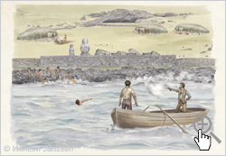 R. Weeden erschießt 1822 einen Rapanui auf der Osterinsel