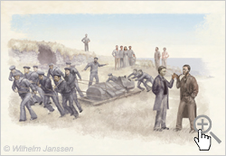 Bild 174 Studie: Die Topaze-Crew entfernt 1868 den Moai Hoa Hakananai’a von der Osterinsel