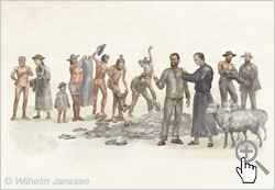 Bild 176 Studie: Missionar K. Zumbohm kleidet 1869 die Rapanui ein