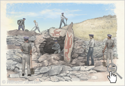 Bild 185-01 Studie: William J. Thomson zerstört 1886 die Steinhäuser von Orongo