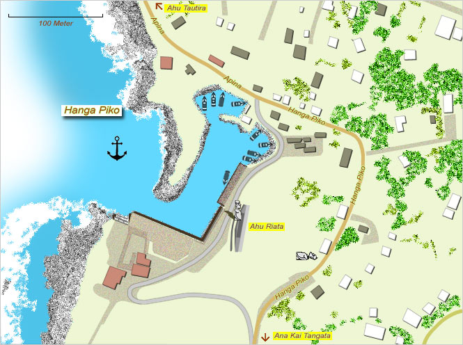 Eine Karte des Hafens Hanga Piko auf der Osterinsel