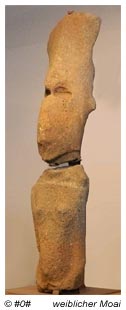 weiblicher Moai aus der Anakena-Bucht im Sebastian-Englert-Museum auf der Osterinsel