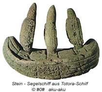 Stein Segelschiff, Darstellung aus Totora-Schilf
