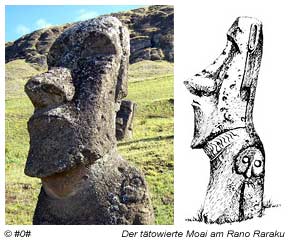 Moai am Rano Raraku mit Make Make Tattoo
