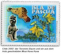 Briefmarke aus dem Jahre 2002 mit Darstellung des Toromiro-Holzes
