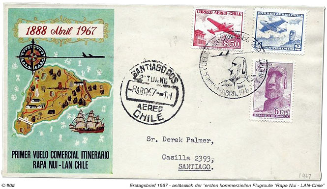 Erstagsbrief 1967 anlässlich der ersten kommerziellen Flugroute zur Osterinsel