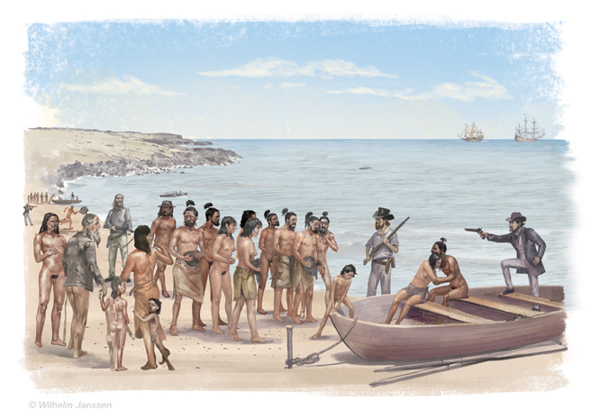 1862 - Die Rapanui werden von peruanische Menschenhändler überfallen und einige als Sklaven verschleppt
