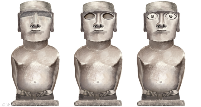 Entwicklung der Moai - Aussehen ohne Augen, Aussehen mit Augen