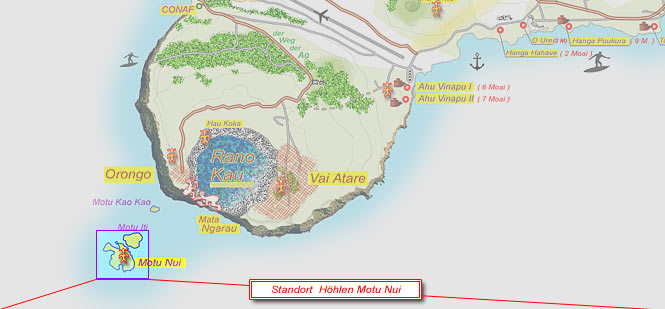 Standort-Karte Höhlen Motu Nui
