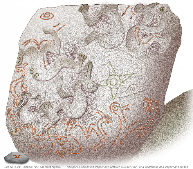 Tangata Manu Petroglyphen am Orongo - Stein 22