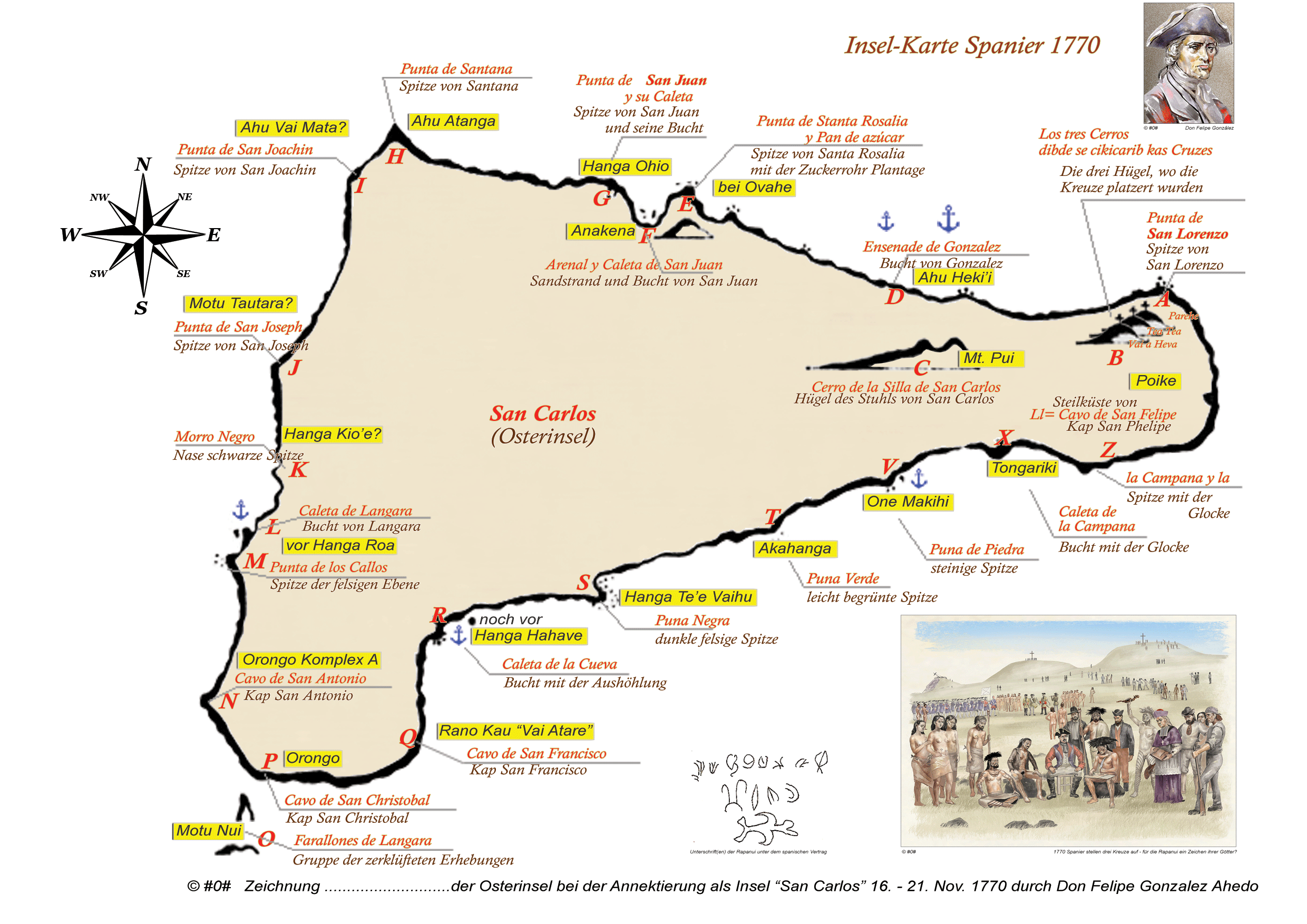 Karte von der Osterinsel aus dem Jahre 1770 - damals unter dem Namen San Carlos