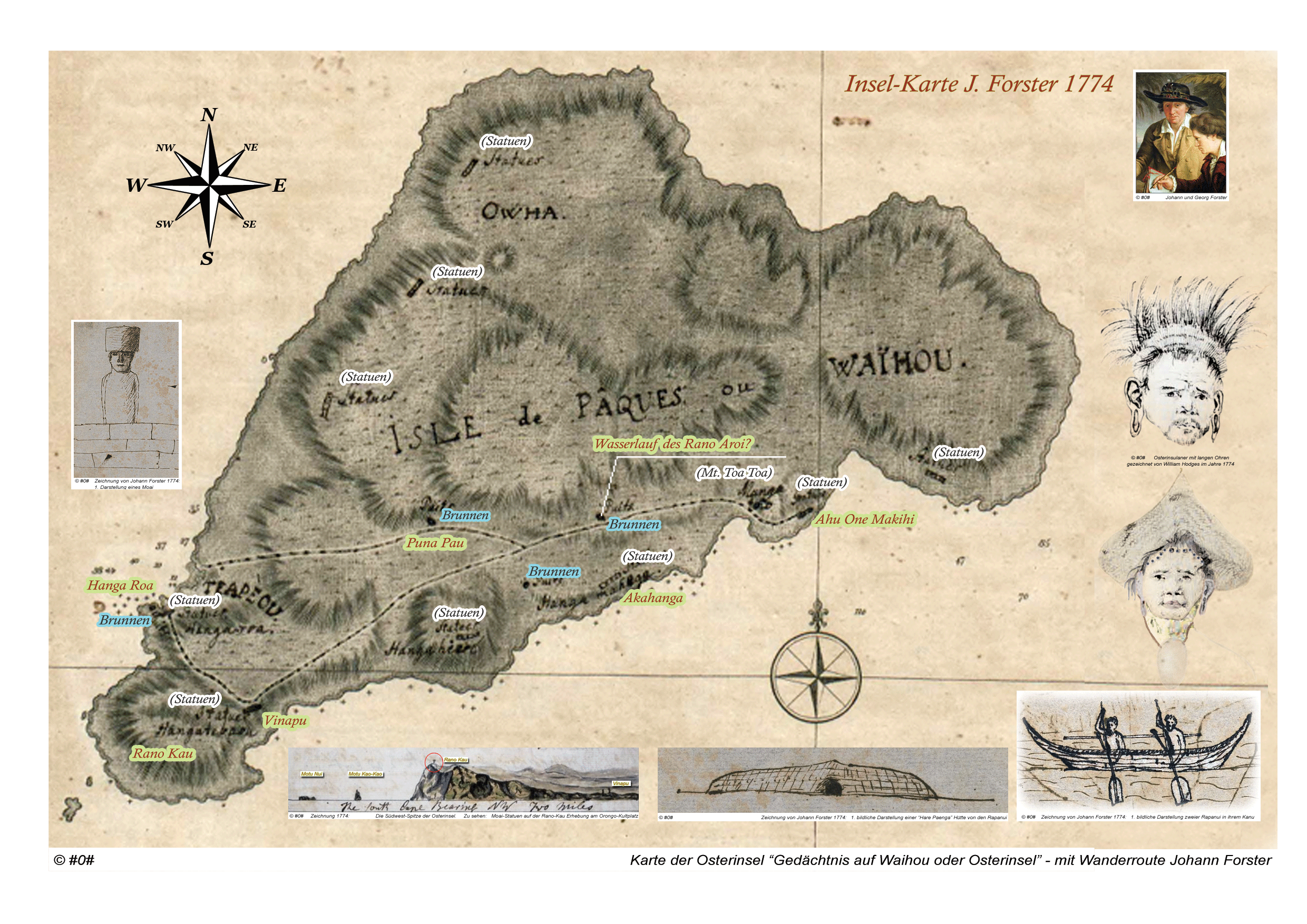 Karte von der Osterinsel aus dem Jahre 1774 - Johann Forster