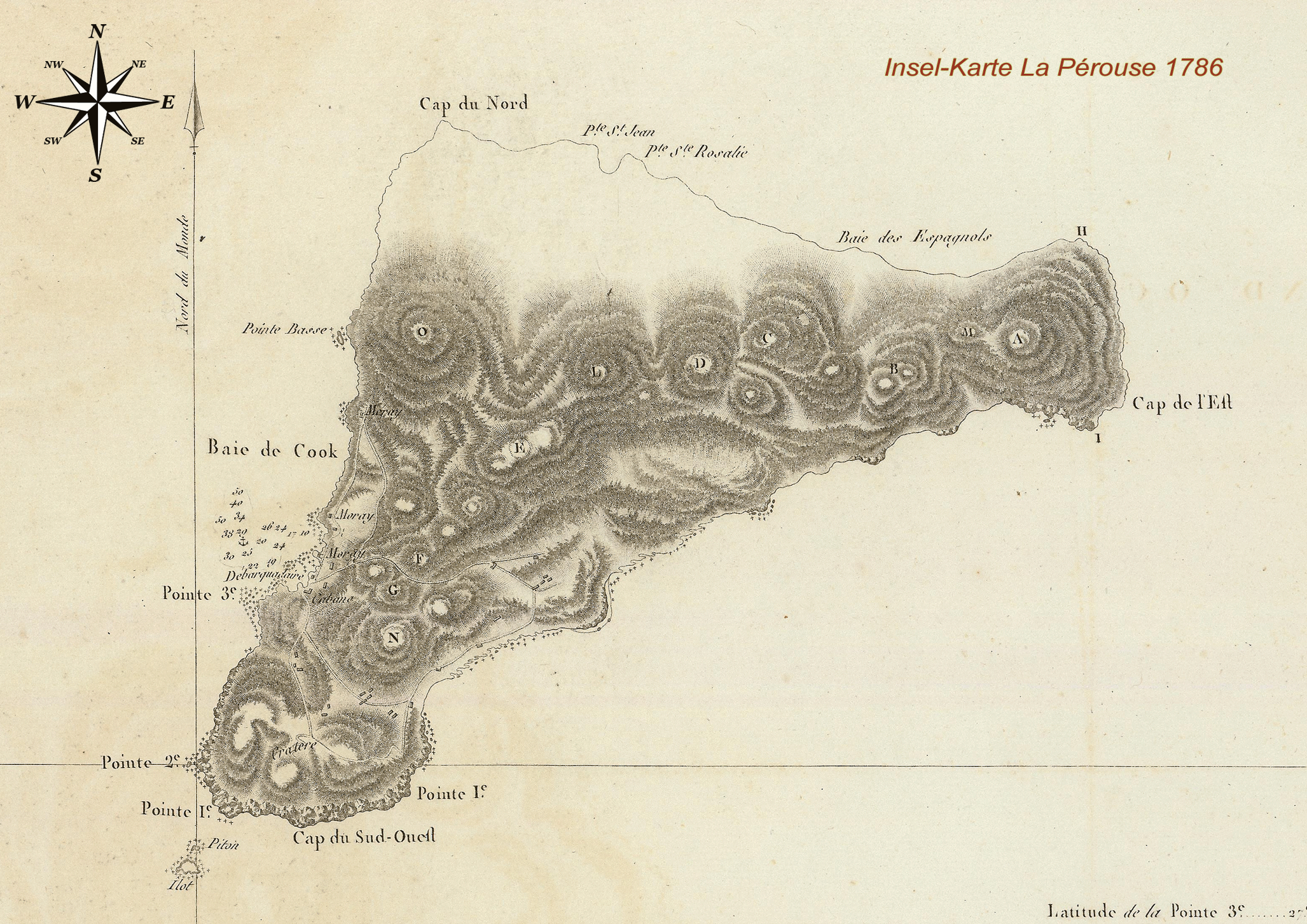 Karte von der Osterinsel aus dem Jahre 1786 von La Pérouse