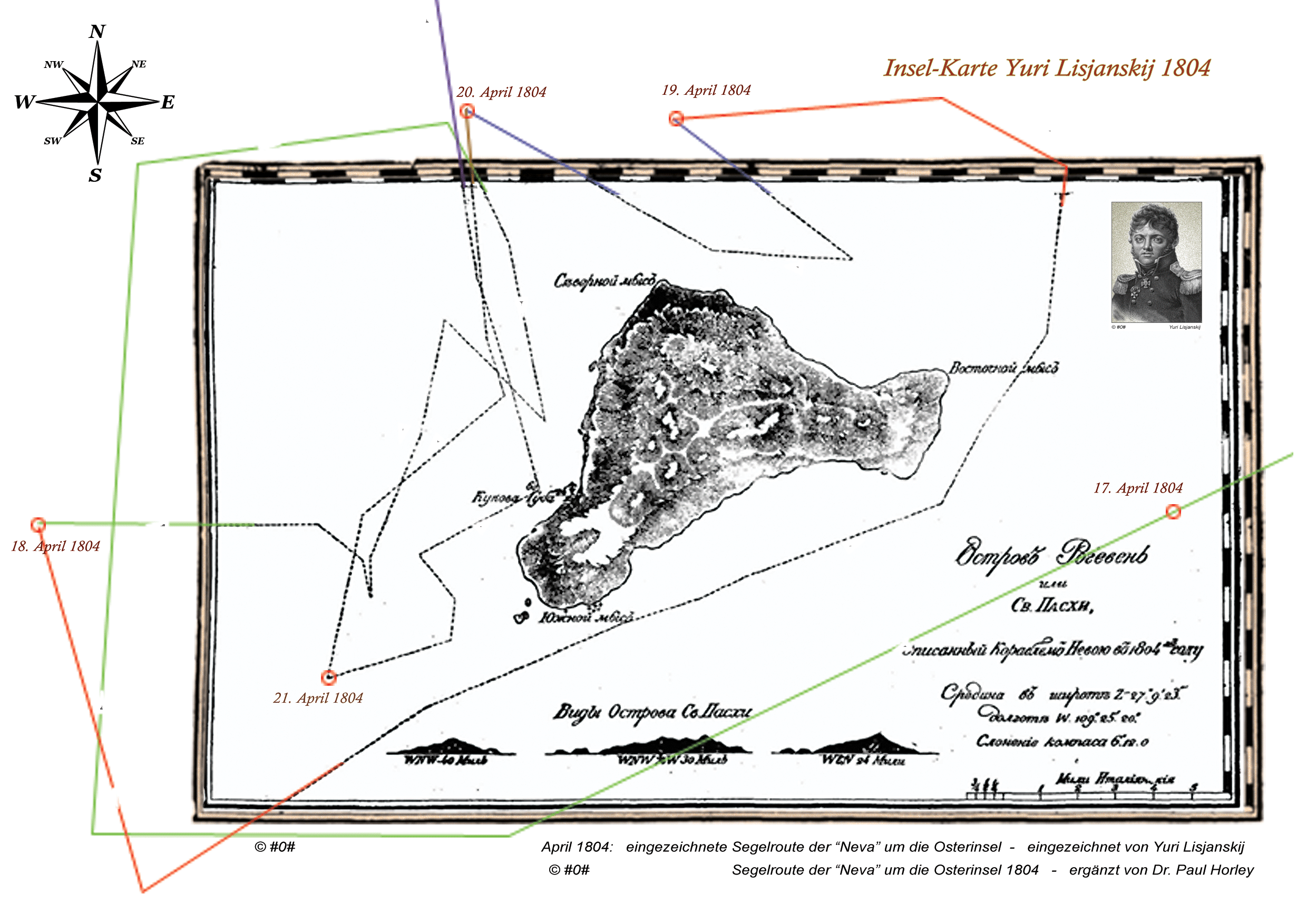 Karte von der Osterinsel aus dem Jahre 1804 von Yuri Lisjanskij