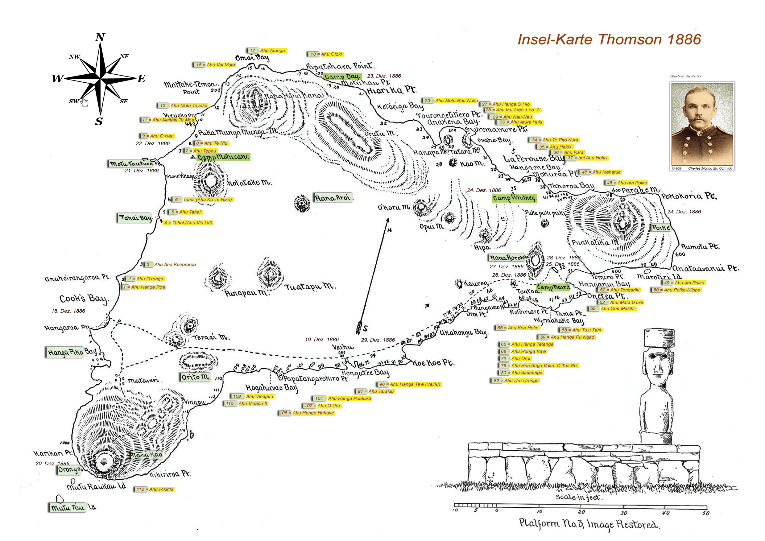 Karte von der Osterinsel aus dem Jahre 1886 von William J. Thomson