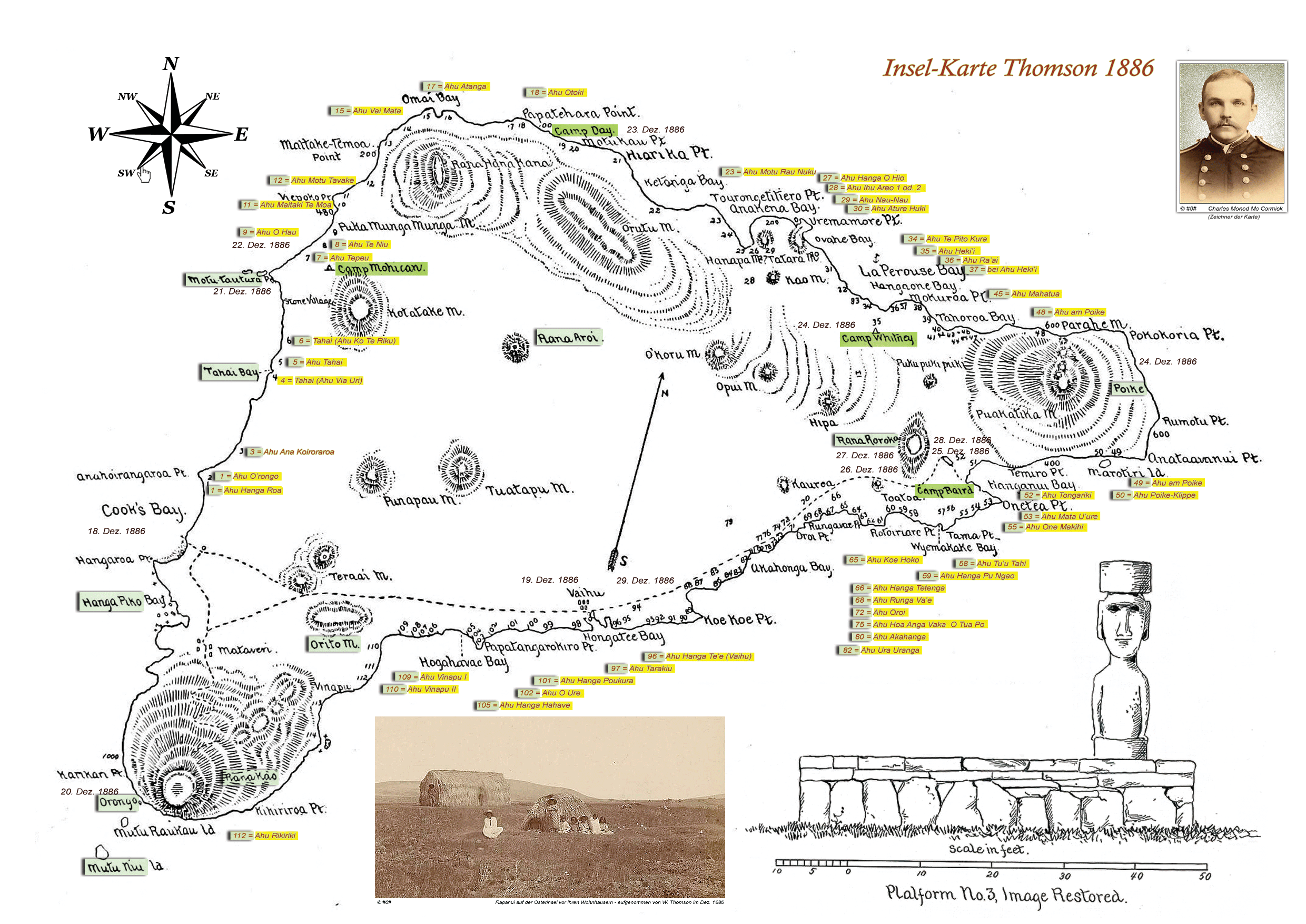 Karte von der Osterinsel aus dem Jahre 1886 von William J. Thomson