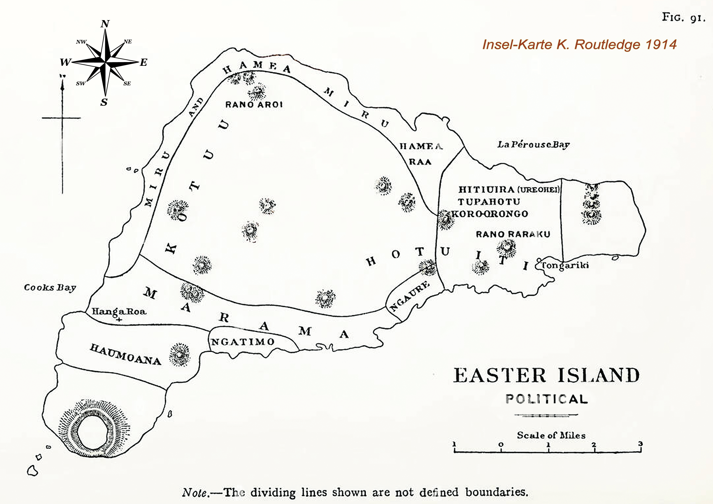 Karte von der Osterinsel aus dem Jahre 1914 von Katherine Routledge - Clan Grenzen