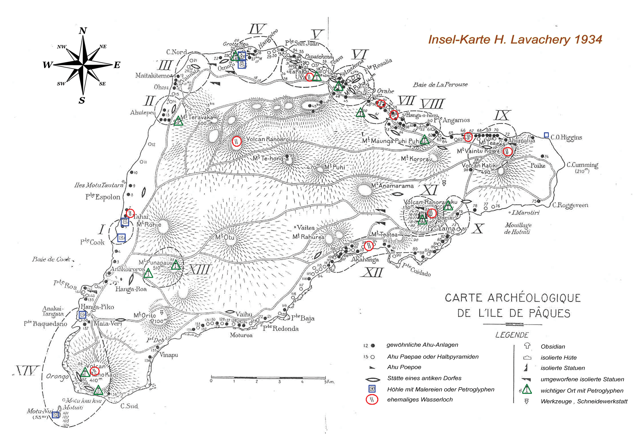 Karte von der Osterinsel aus dem Jahre 1934 von Henry Lavachery