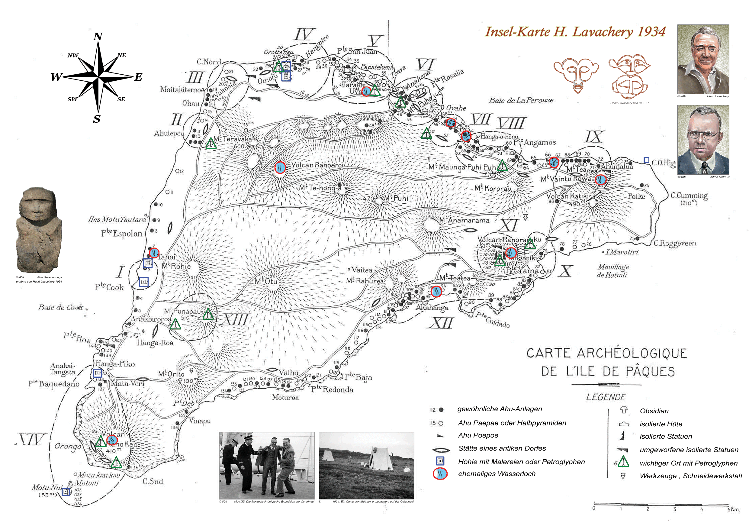 Karte von der Osterinsel aus dem Jahre 1934 von Henry Lavachery