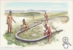 Bild 021: Rapanui bei der Herstellung einer Paenga-Hütte