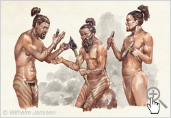 Bild 023: Rapanui beim Handel von Steinwerkzeugen