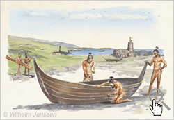 Bild 027: Rapanui bei der Herstellung eines Kanus