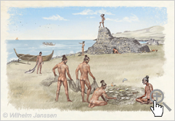 Bild 029: Rapanui beim Verteilen des Fischfangs