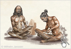 Bild 034: Rapanui bei der Herstellung von Rongorongo-Schrifttafeln