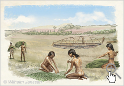 Bild 045: Rapanui beim Bau einer Paenga-Hütte