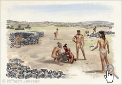 Bild 079: Rapanui bei der Herstellung der Manavai Steingärten 