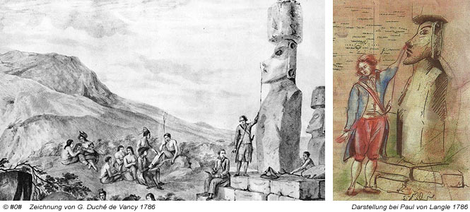 erste realistische Moai-Darstellung aus dem Jahre 1786