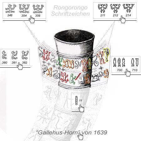 Schriftzeichen auf dem germansichen Goldhorn die wie Rongorongozeichen aussehen