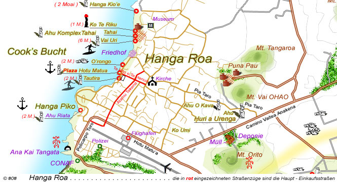 Hanga Roa Karte - die belebtesten Straßenzüge