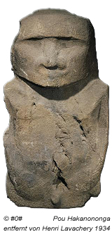 Moai Pou Hakanononga, entfernt von der Osterinsel durch Henri Lavachery 1934