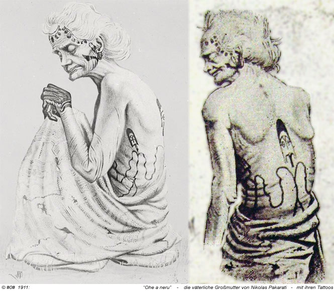 Te Oho a neru um 1911 mit ihren Tattoos