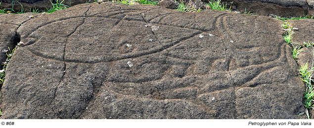 Fischmotive auf dem Petroglyphenfeld Papa Mangai