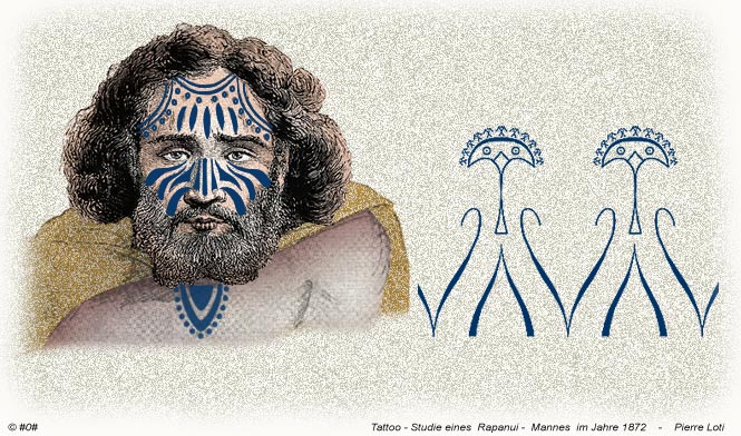 Tattoo-Studie eines Rapanui-Mannes im Jahre 1872 - gezeichnet von Pierre Loti
