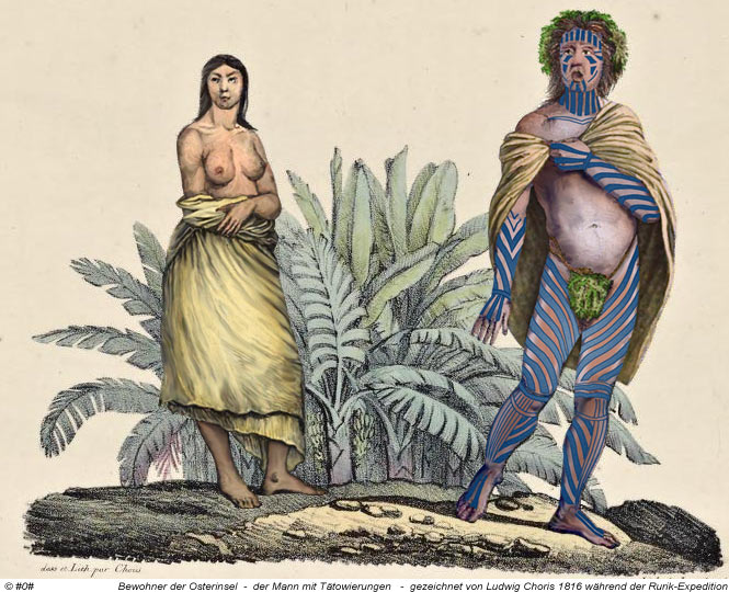 bildliche Darstellung eines tätowierten Mannes von der Osterinsel - gezeichnet von Louis Choris 1816