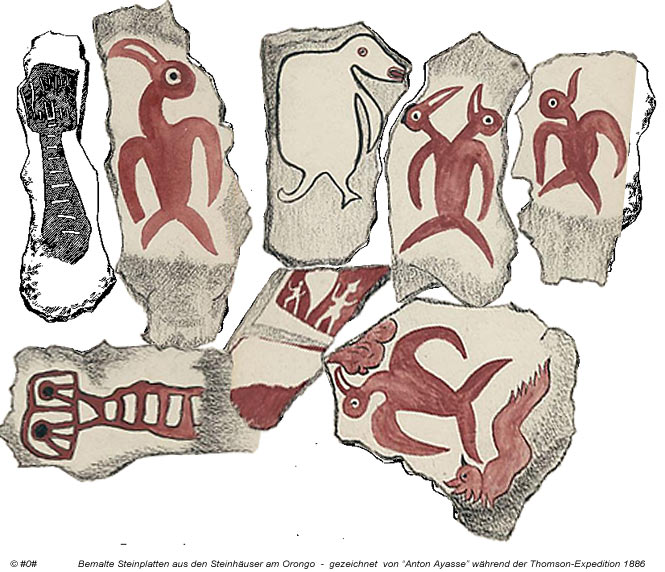 Thomson 1886 - bemalte Steinplatten aus den Steinhäusern am Orongo
