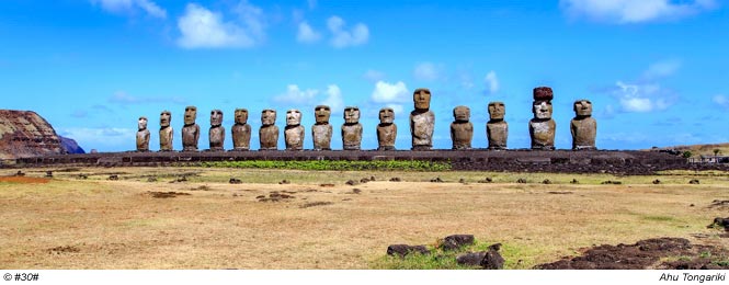 Ahu Tongariki, die mit 15 Moai größte Anlage der Osterinsel