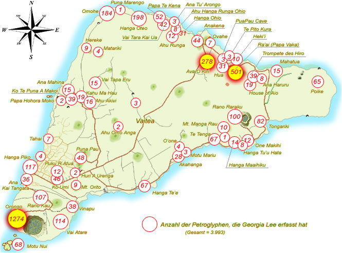 Übersichtskarte der Petroglyphen-Regionen Osterinsel